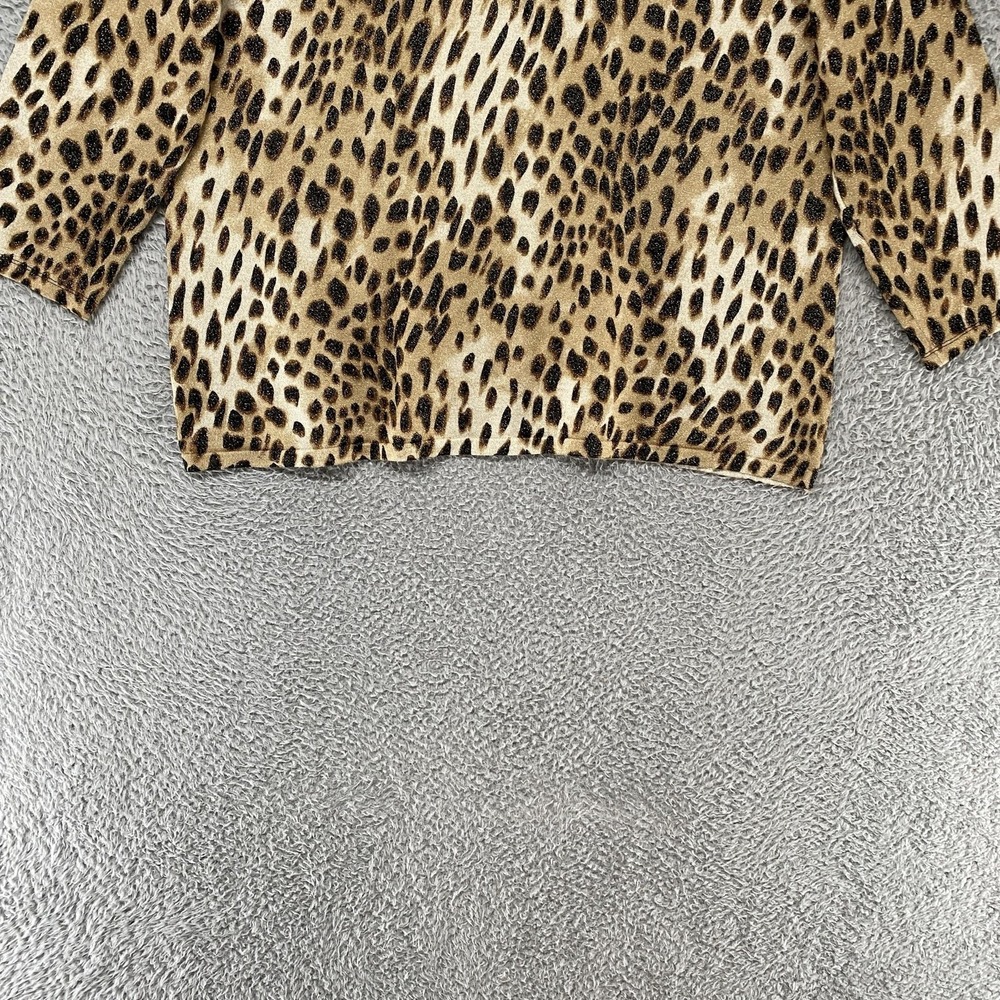 Chicos Sweater Womens 3 / XL Brown Leopard Print Glitter Mock Neck Knit Pullover - Picture 2 of 12